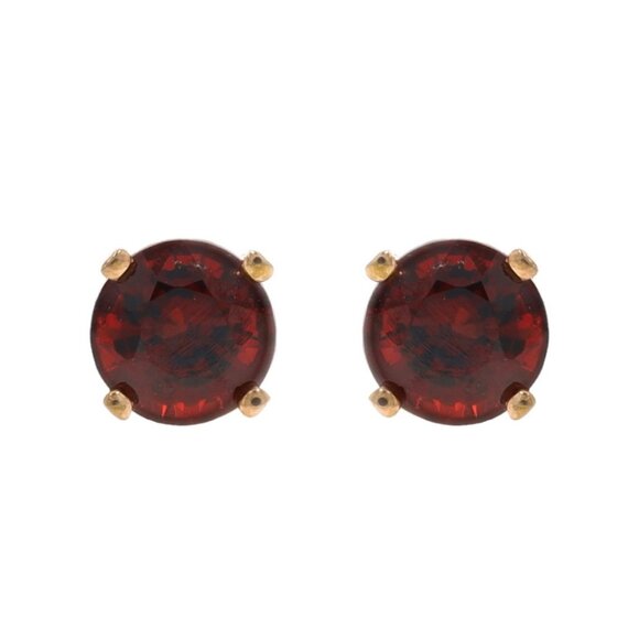 Yellow Gold Red Spinel Stud Earrings - 14k Round 2.22ctw Pierced